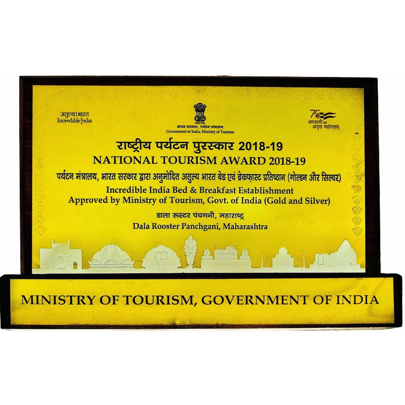 National Tourism Award 2018–19 certificate awarded to Dala Rooster Panchgani